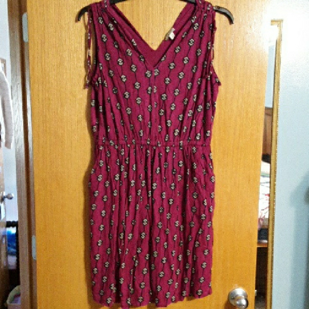 Lucky Brand Sleeveless Magenta Dress W/ Geometric Print, Pockets, Boho